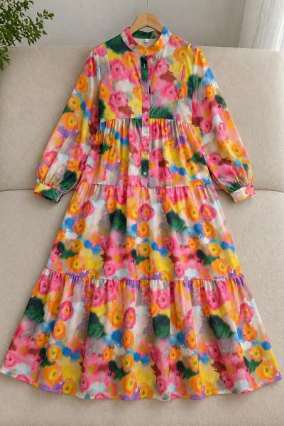 Çiçekli Elbise Fuşya