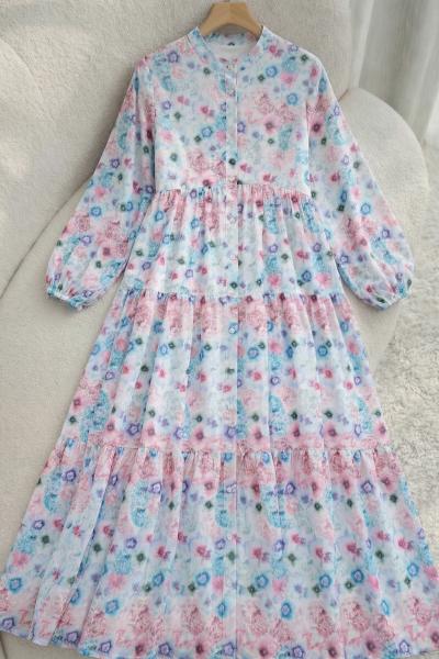 Çiçekli Elbise Mavi