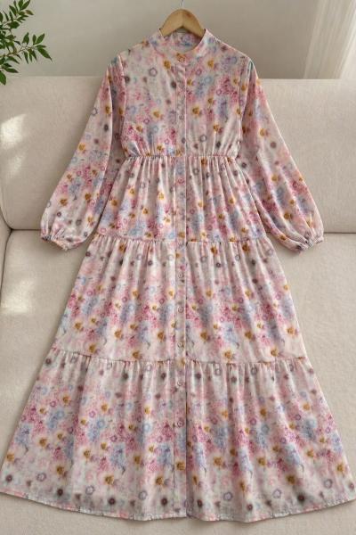 Çiçekli Elbise Pudra