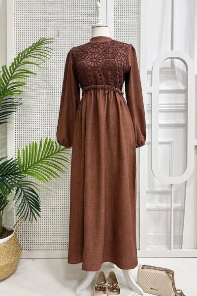 Dantelli Elbise Acı Kahverengi