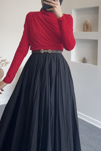 Drapeli Bluz Kırmızı