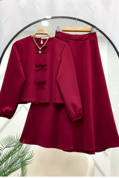 Fiyonklu Elbise Bordo