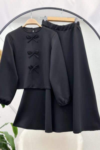 Fiyonklu Elbise Siyah