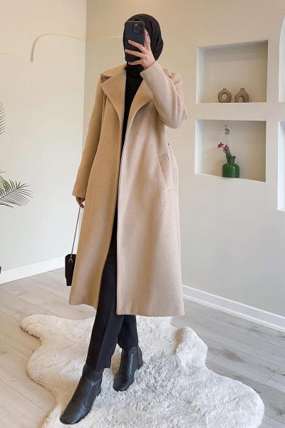 Kaşe Kaban - Krem Astarsız Model