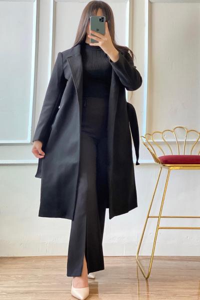 Kaşe Kaban Siyah Astarlı Model