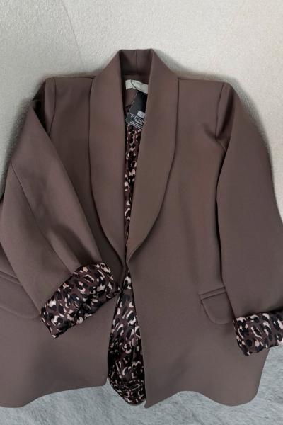 Leopar Astarlı Ceket Kahverengi 