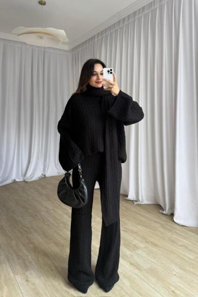 Milan Şallı Triko Takım Siyah